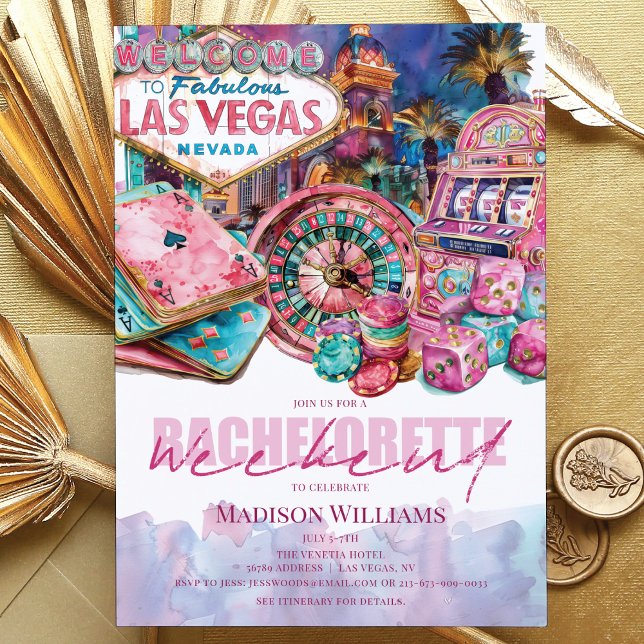 Las Vegas Bachelorette helg Luxury Rosa Lila Inbjudningar (Skapare uppladdad)
