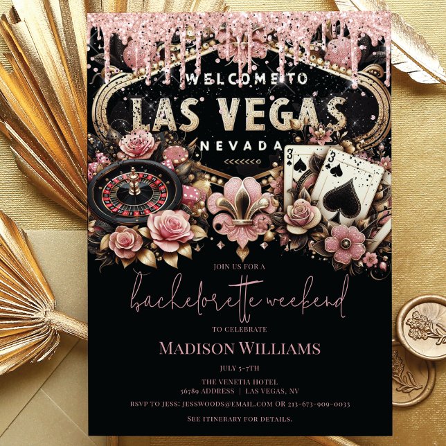 Las Vegas Bachelorette Luxury Black Rosa Guld Inbjudningar (Skapare uppladdad)