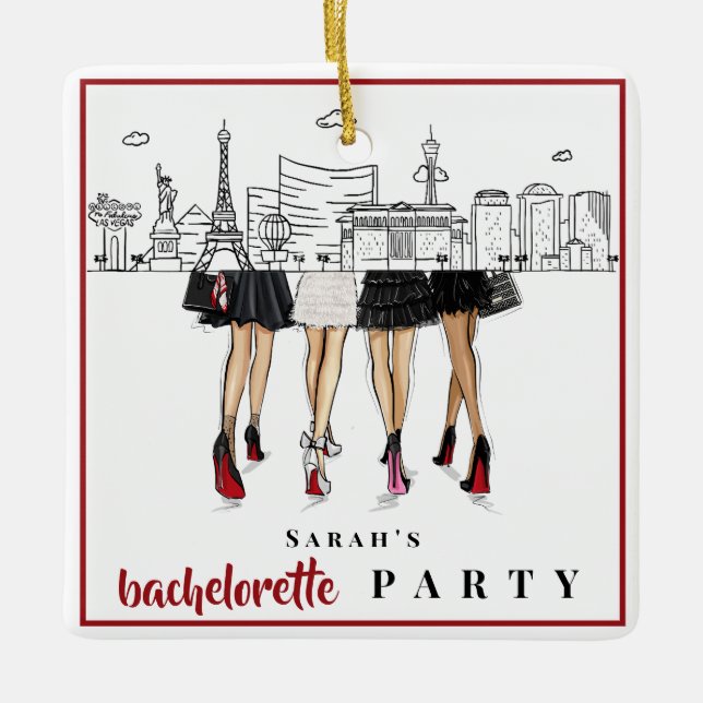 Las Vegas Bachelorette Party Fashion Skyline Julgransprydnad Keramik (Framsida)