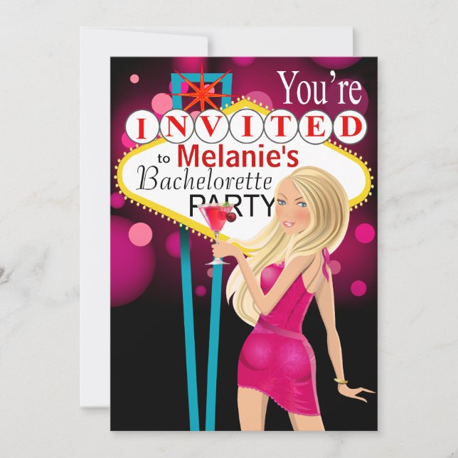 Las Vegas Bachelorette Party fuschia Inbjudningar (Framsida)
