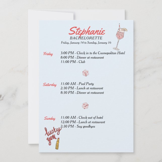 Las Vegas Bachelorette-resväg Inbjudningar (Framsida)