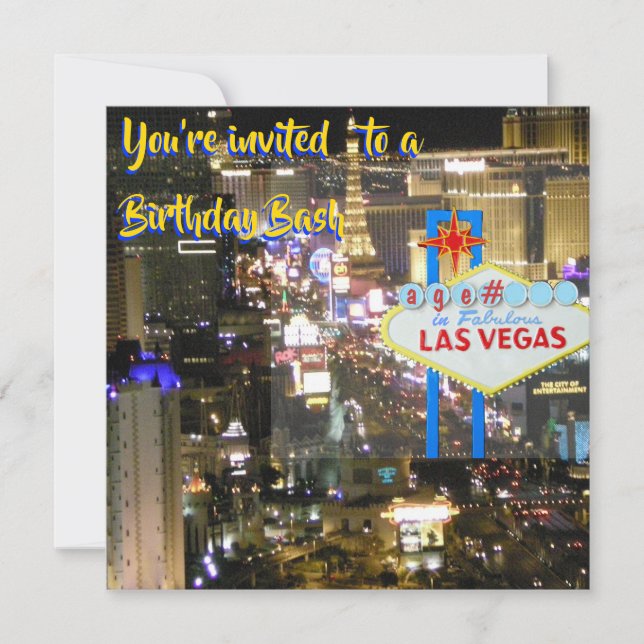 Las Vegas Birthday Bash alla åldrar vid välkomstsk Inbjudningar (Framsida)
