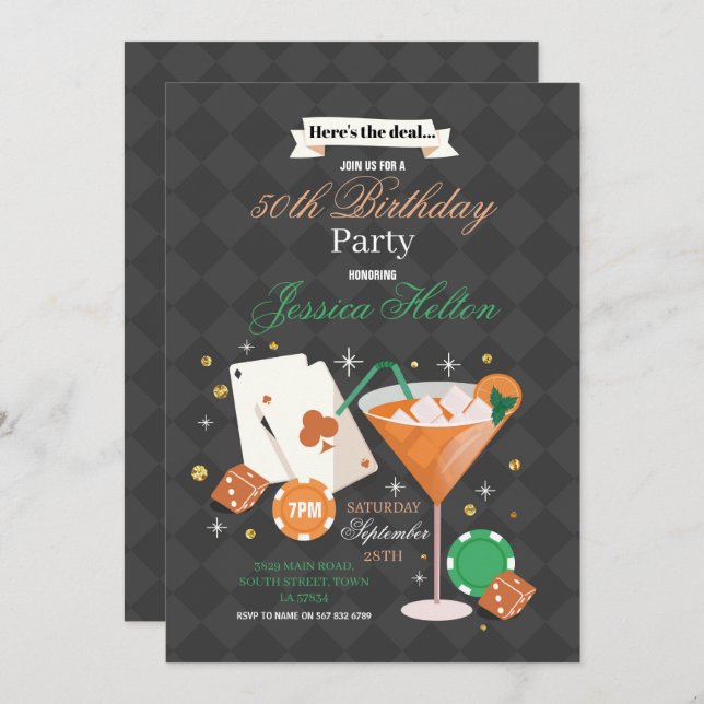 Las Vegas Birthday Casino Dice Chip Martini Party Inbjudningar (Fram/baksida)