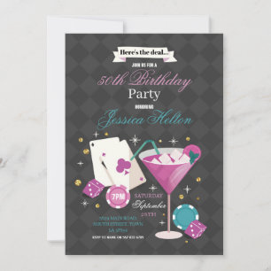 Las Vegas Birthday Casino Dice Chip Martini Party Inbjudningar