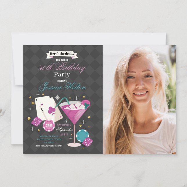 Las Vegas Birthday Casino Dice Chip Photo Party Inbjudningar (Framsida)