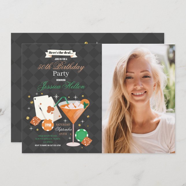 Las Vegas Birthday Casino Dice Chip Photo Party Inbjudningar (Fram/baksida)