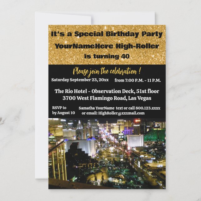 Las Vegas Birthday Party 40th  Inbjudningar (Framsida)