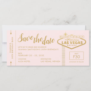 Las Vegas Birthday Rosa Guld Spara datumet Biljett Inbjudningar