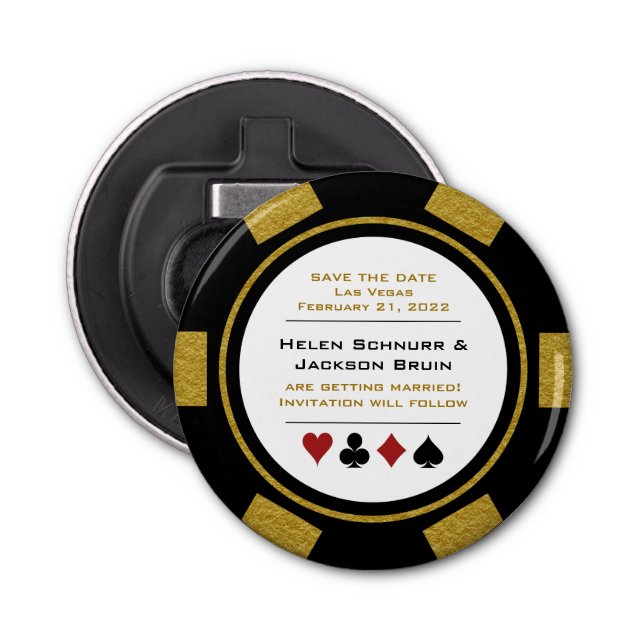 Las Vegas Black Guld Poker Chip sparar datumet Flasköppnare (Framsidan)