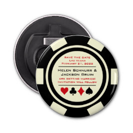 Las Vegas Black White Poker Chip sparar datumet Flasköppnare