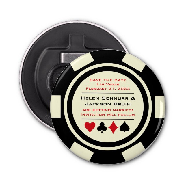 Las Vegas Black White Poker Chip sparar datumet Flasköppnare (Framsidan)