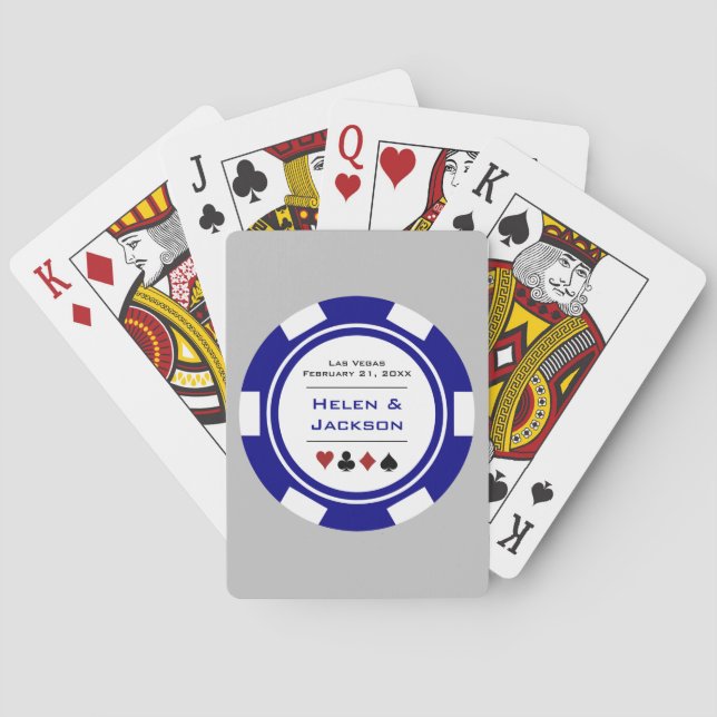 Las Vegas Blue White Gray Poker Chip Wedding Casinokort (Baksidan)