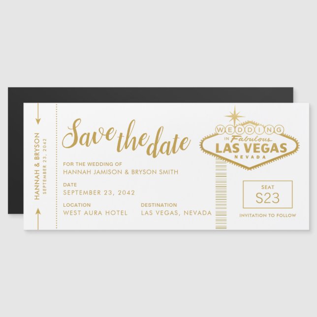 Las Vegas Boarding Pass Magnetic Save Date (Fram/baksida)