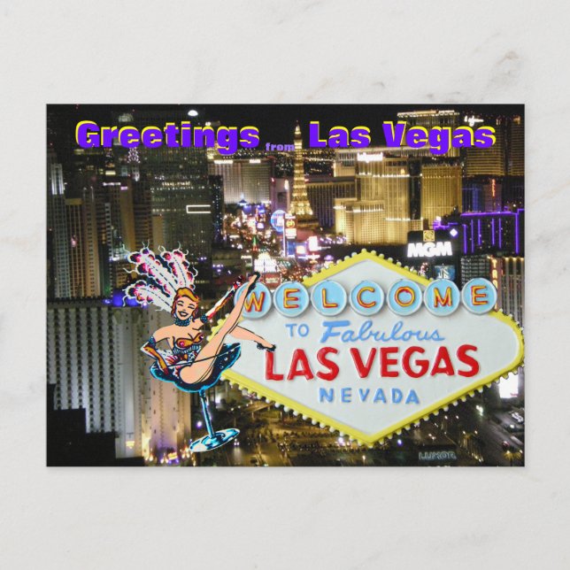 Las Vegas Boulevard och Showgirl art Vykort (Framsida)