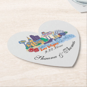 Las Vegas Bröllop Anpassningsbar Heart Shape Pappe Underlägg Papper