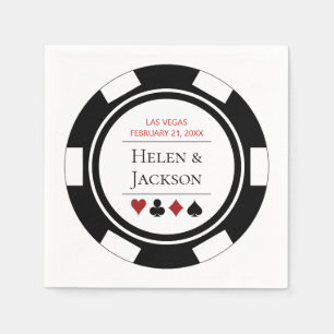 Las Vegas Bröllop Black and White Poker Chip Pappersservett