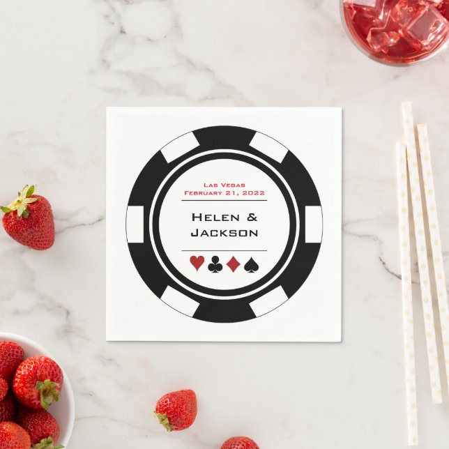 Las Vegas Bröllop Black White Casino Poker Chip Pappersservett (Insitu)