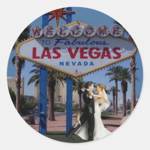 Las Vegas Bröllop Bride & Groom Sticker Runt Klistermärke