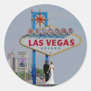Las Vegas Bröllop Bride & Groom Sticker Runt Klistermärke