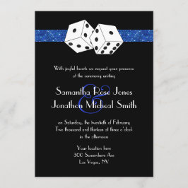 Las Vegas Bröllop Dice Royal Blue Faux Glitter Inbjudningar