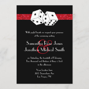 Las Vegas Bröllop Dice Theme Ruby Red Faux Glitter Inbjudningar