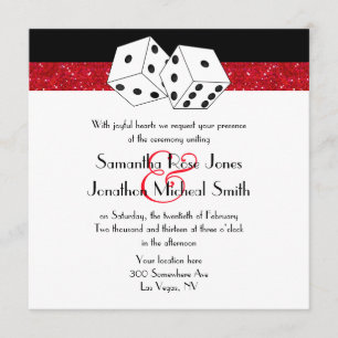 Las Vegas Bröllop Dice Theme Ruby Red Faux Glitter Inbjudningar