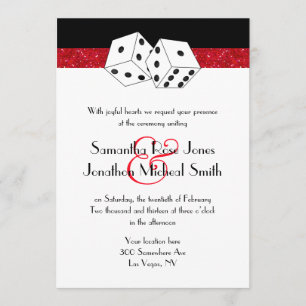 Las Vegas Bröllop Dice Theme Ruby Red Faux Glitter Inbjudningar