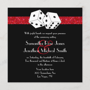 Las Vegas Bröllop Dice Theme Ruby Red Faux Glitter Inbjudningar
