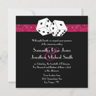 Las Vegas Bröllop Dice Theme Shock rosa Faux Glitt Inbjudningar