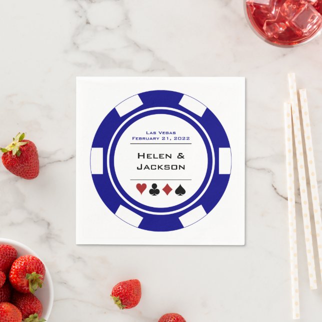 Las Vegas Bröllop-marinblåvitpoker Chip Pappersservett (Insitu)