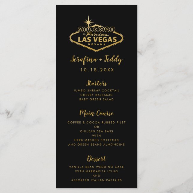 Las Vegas Bröllop Menu Guld Black Meny (Framsida)