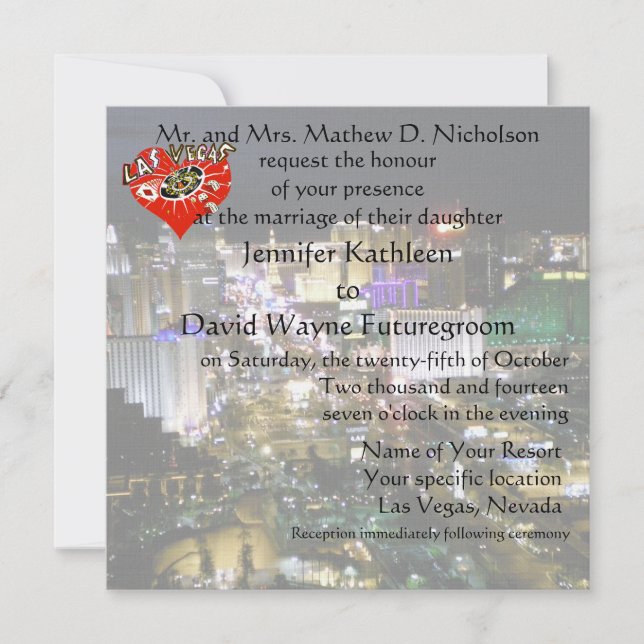 Las Vegas Bröllop och Recept Red Heart Inbjudningar (Framsida)