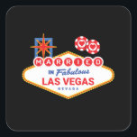 Las Vegas Bröllop - par gifta i Las Vegas Fyrkantigt Klistermärke<br><div class="desc">Planerar du en Vegas-bachelorette-fest eller gifta sig i Vegas? Den här Vegas bröllop-designen är perfekt för en mottagning eller smekmånad i Vegas! Sätt fart på Las Vegas-remsan, spela lite på kasinot eller dricka poolsida på en Vegas-klubb! "Gift i Vegas" formger med ett välkomstkort till Las Vegas-skylt och poker chip-hjärtan för...</div>
