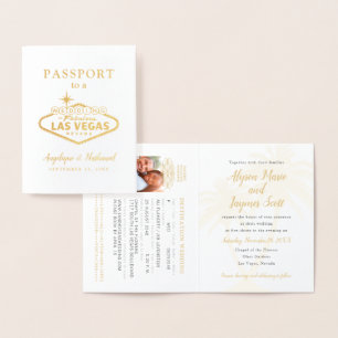 Las Vegas Bröllop Passport-inbjudan Folierat Kort