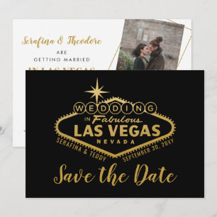 Las Vegas Bröllop Photo Save Date Black Guld Spara Datumet