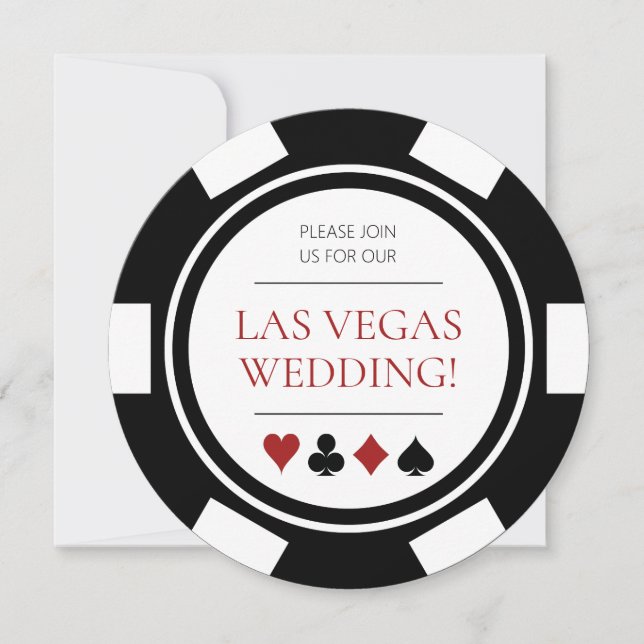 Las Vegas Bröllop Poker Chip Black White Inbjudningar (Framsida)