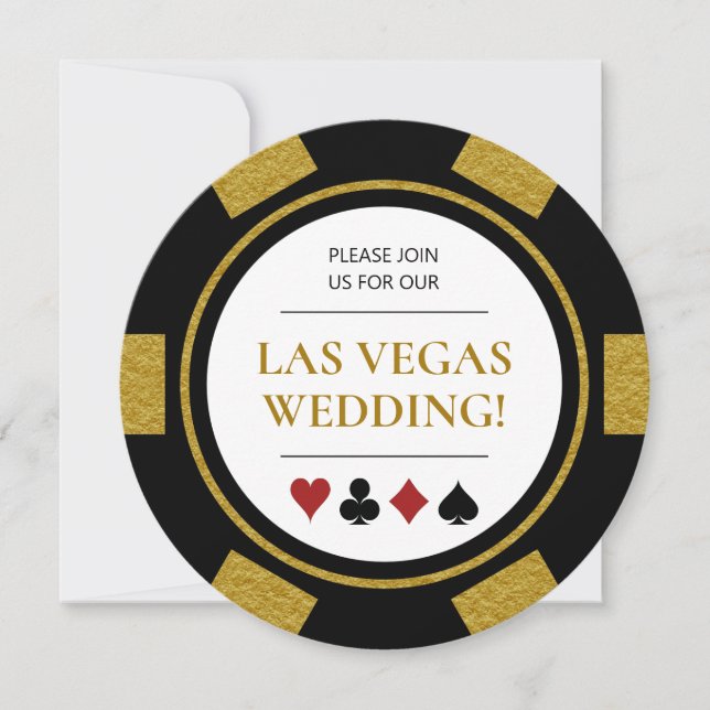Las Vegas Bröllop Poker Chip Guld Black White Inbjudningar (Framsida)