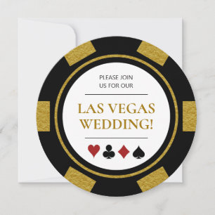 Las Vegas Bröllop Poker Chip Guld Black White Inbjudningar