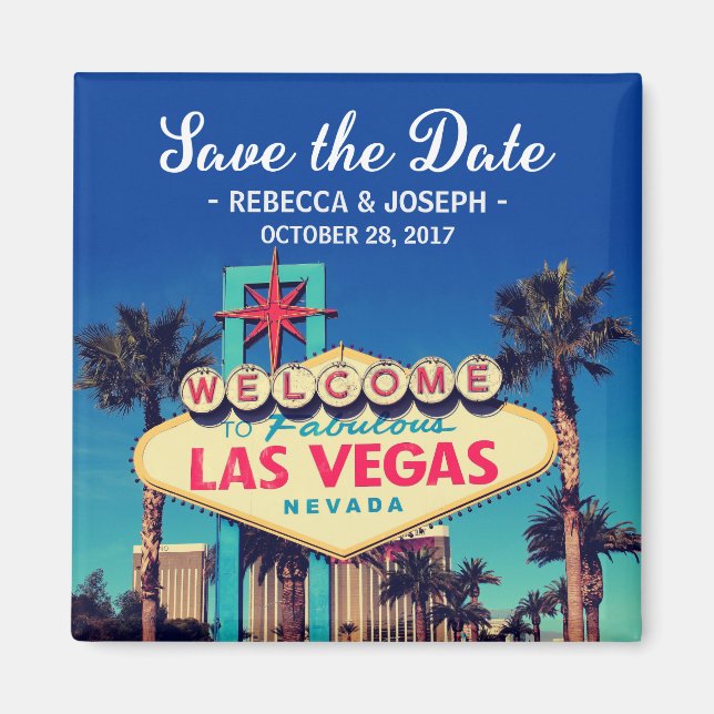 Las Vegas Bröllop Retro Photo Save Date Magnet (Framsidan)
