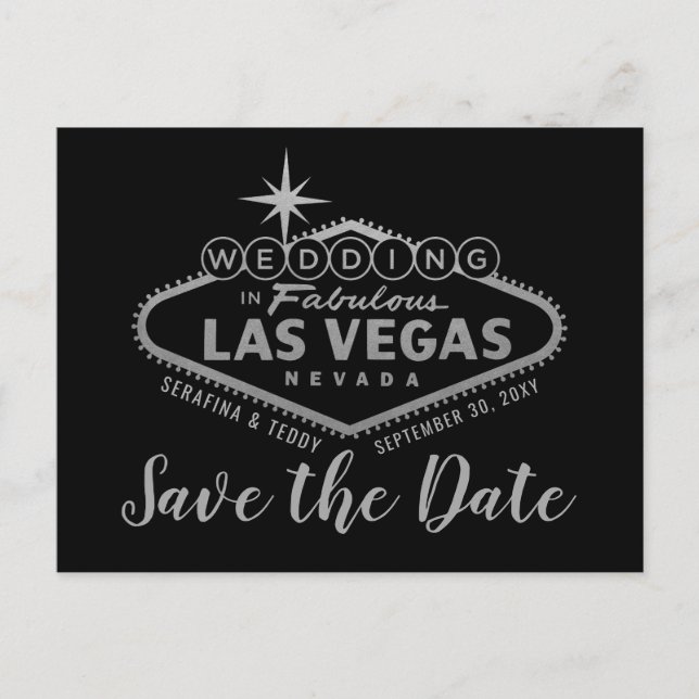 Las Vegas Bröllop Silver och Red Save Date Meddelande Vykort (Framsida)