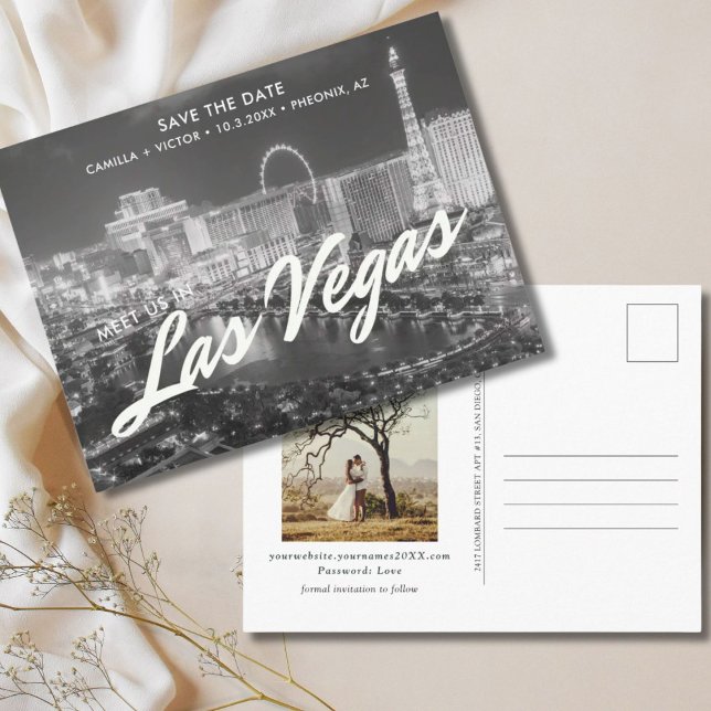 Las Vegas Bröllop spara datum vykort (Las Vegas Wedding Save the Date Postcard
)