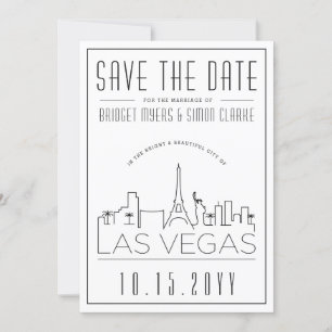 Las Vegas Bröllop Stiliserad Skyline Spara datum Inbjudningar