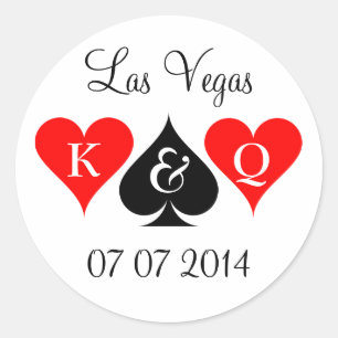 Las Vegas-bröllopsmärken med monogram och datum Runt Klistermärke