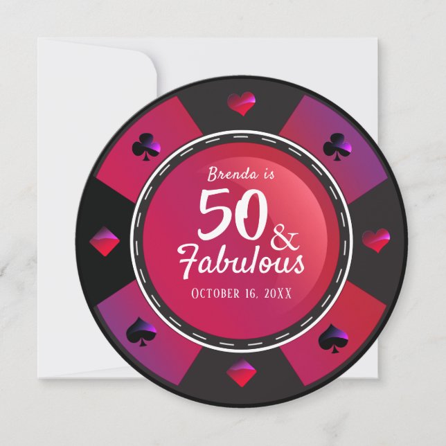Las Vegas Casino 50 & Fabulous Födelsedagsfest Inbjudningar (Framsida)