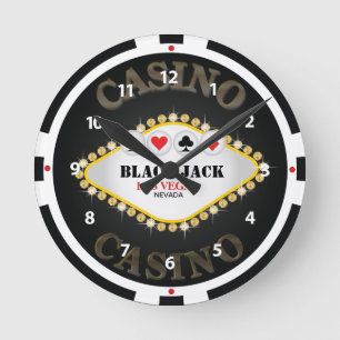 Las Vegas Casino Black Jack Chip Wall Clock Rund Klocka