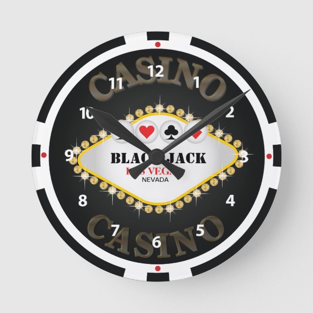 Las Vegas Casino Black Jack Chip Wall Clock Rund Klocka (Framsida)