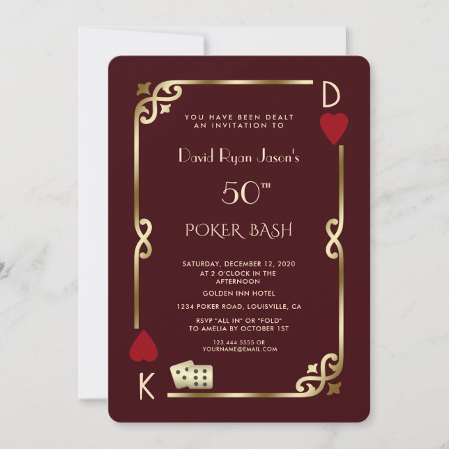 Las Vegas Casino Deep Burgundy Gatsby Man Birthday Inbjudningar (Framsida)
