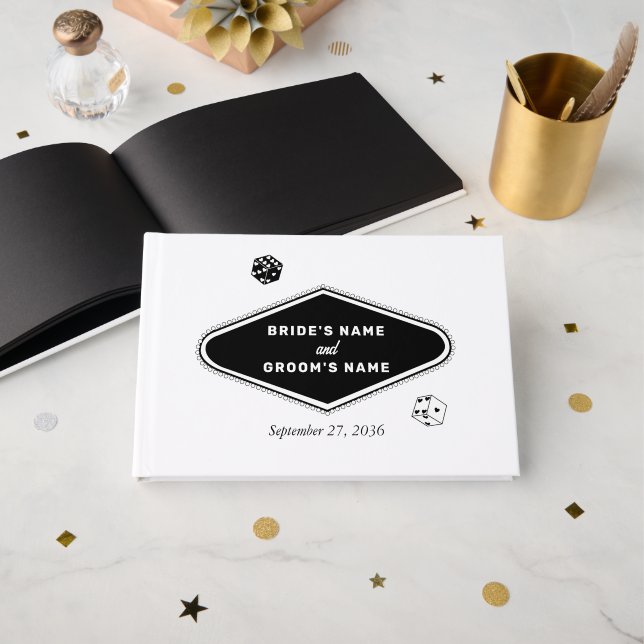 Las Vegas Casino Destination Wedding Black White Gästböcker (Framsida öppen)