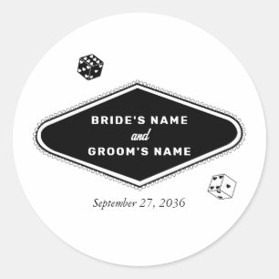 Las Vegas Casino Destination Wedding Black White Runt Klistermärke