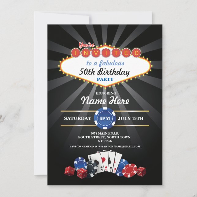 Las Vegas Casino Night Birthday Inbjudan Party (Framsida)
